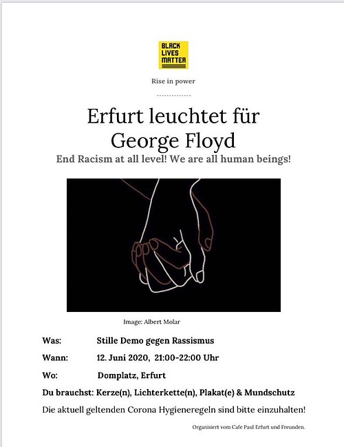 Stille Demo gegen Rassismus, 12. Juni 2020, 21:00 - 22:00 Uhr, Domplatz Erfurt